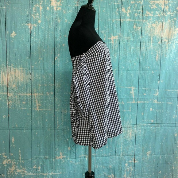 Honey Belle Black White Gingham Print Off Shoulders Top Blouse Size M - Picture 5 of 8